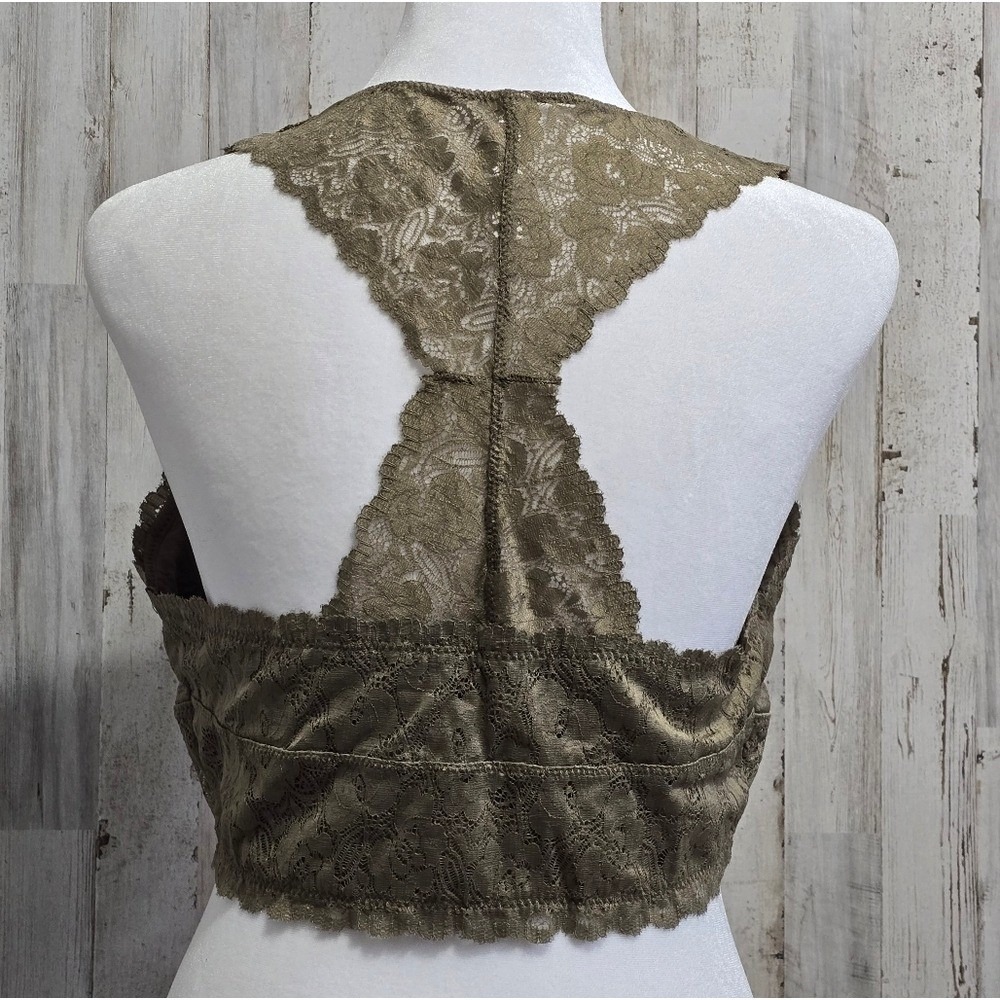 Zenana Olive Green Floral Lace  Racerback Bralette Size XL - Picture 4 of 7